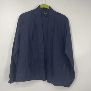 EILEEN FISHER Navy Blue Georgette Silk Jacket
